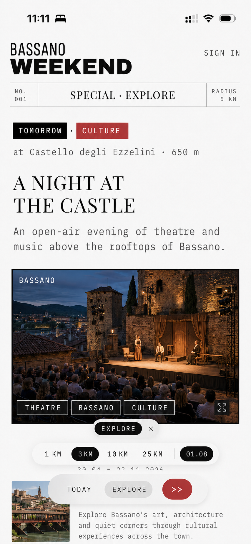 Edizione Wherelse Bassano che mostra un evento culturale nelle vicinanze per distanza